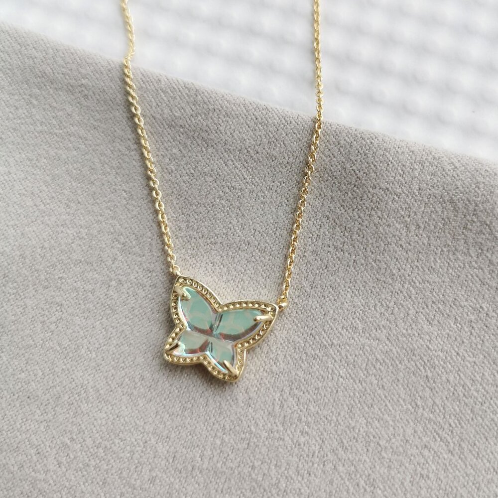 Kendra Scott Gold Butterfly Necklace with Iridescent Aqua Stone